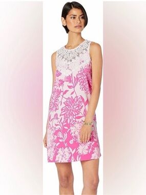 Lilly Pulitzer Nala Soft Shift A-Line Pink Floral Lace Yoke Mini Dress, Size XL